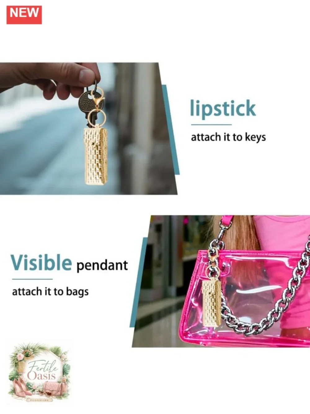 Stainless Steel Lipstick Holder Keychain Organizer for Purse Bag Charm